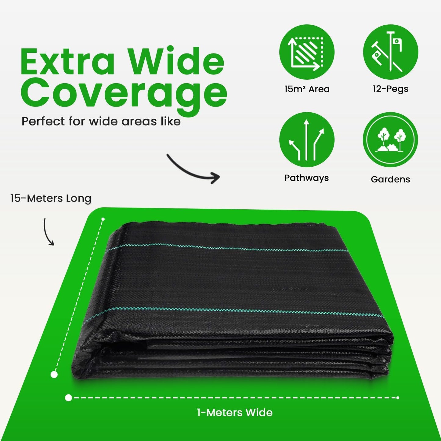 1m x 15m 100gsm Weed Membrane Sheets Twin Pack With 2 Pegs Included