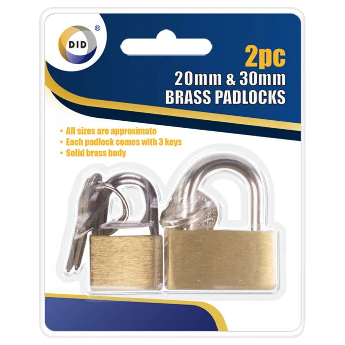 2pc 20mm & 30mm brass padlocks