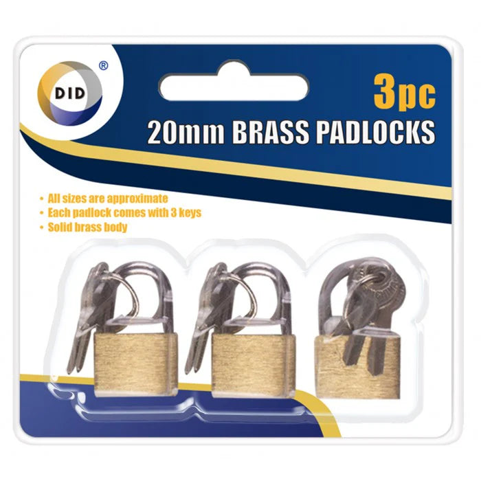 3pc 20mm Brass Padlocks
