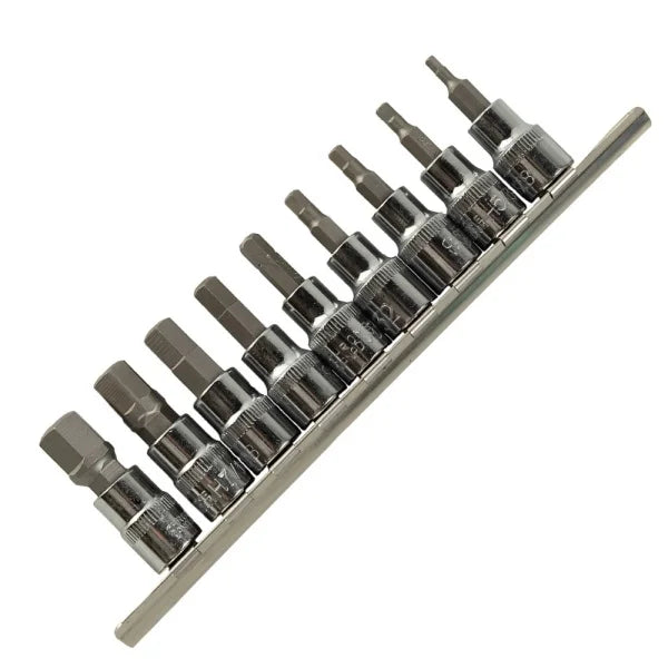 9PC 3/8″ DR SAE HEX BIT SOCKETS ON RAIL