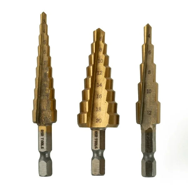 3PC HSS Step Drill Titanium Coated HEX Shank