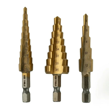 3PC HSS Step Drill Titanium Coated HEX Shank