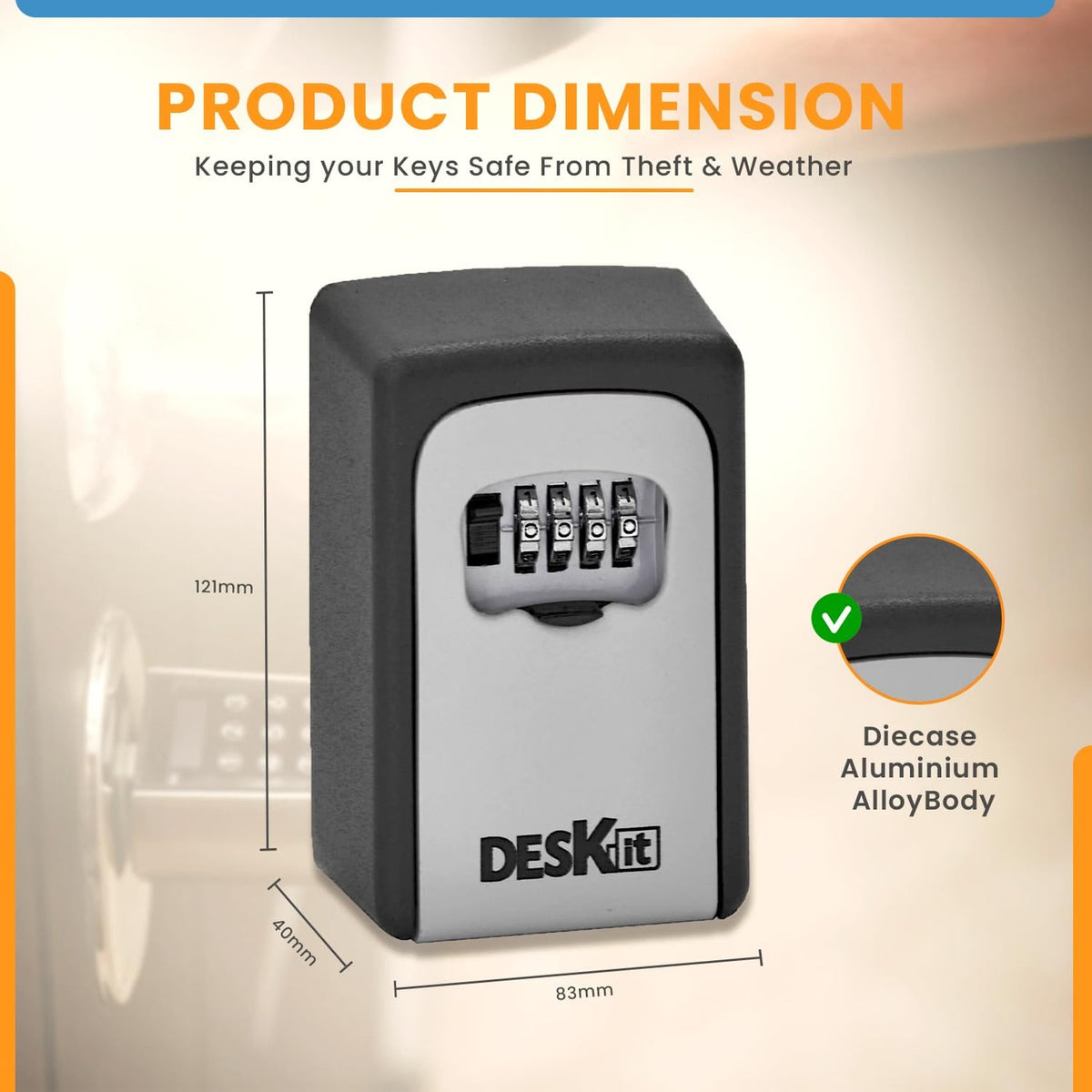 Deskit 4-Digit Combination Key Safe – Wall Mounted Outdoor Key Lock Box
