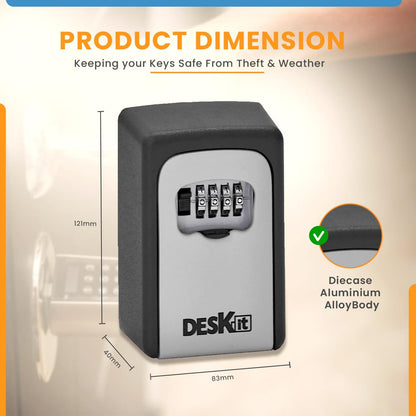 Deskit 4-Digit Combination Key Safe – Wall Mounted Outdoor Key Lock Box
