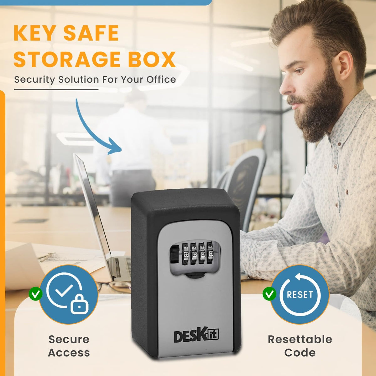 Deskit 4-Digit Combination Key Safe – Wall Mounted Outdoor Key Lock Box