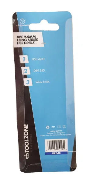 8PC 2.5mm Long Series HSS Drills