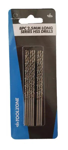 8PC 2.5mm Long Series HSS Drills