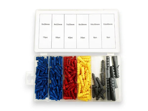 220pc Assorted Wall Plugs 5–12mm with Storage Case