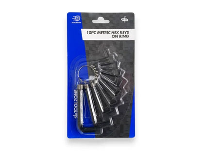 Allen Key Set 10Pc Metric Hex Keys on Ring 1.5-10mm Carbon Steel Black