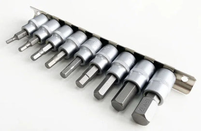 Hex Bit Socket Set 9Pc 3/8" Drive CRV Allen Metric 3-10mm Socket Rail
