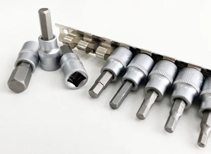 Hex Bit Socket Set 9Pc 3/8" Drive CRV Allen Metric 3-10mm Socket Rail