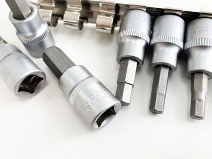 Hex Bit Socket Set 9Pc 3/8" Drive CRV Allen Metric 3-10mm Socket Rail