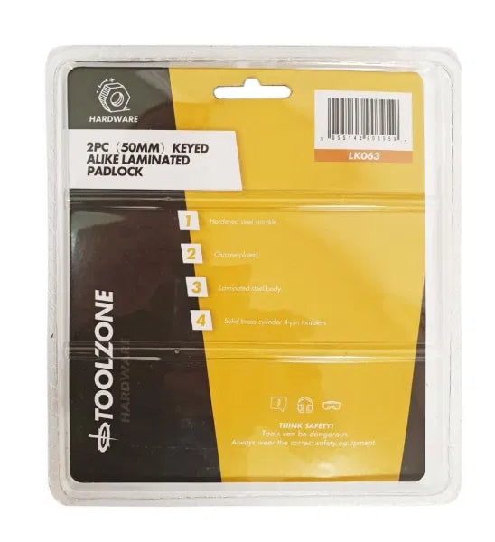 2Pc 50mm Laminated Padlocks Keyed Alike