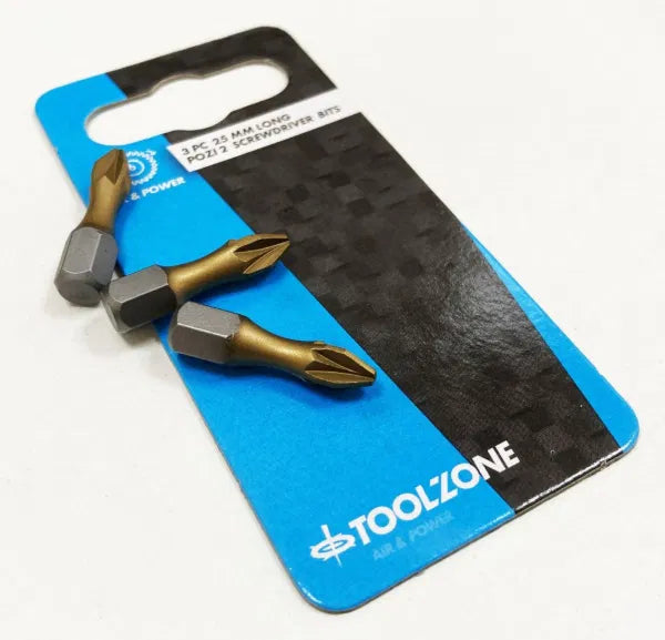 3Pc Pozi 2 25mm S2 Bits 1/4 HEX