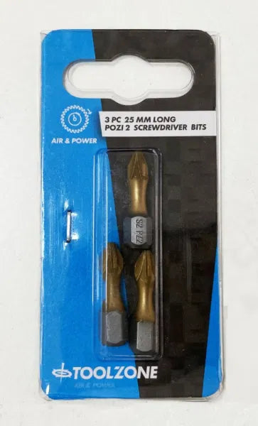 3Pc Pozi 2 25mm S2 Bits 1/4 HEX