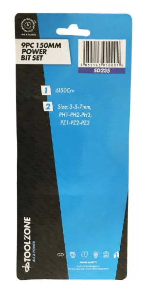 9Pc 150mm CRV Power Bit Set