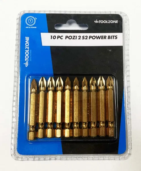 10Pc Pozi 2 S2 50mm Power Bits