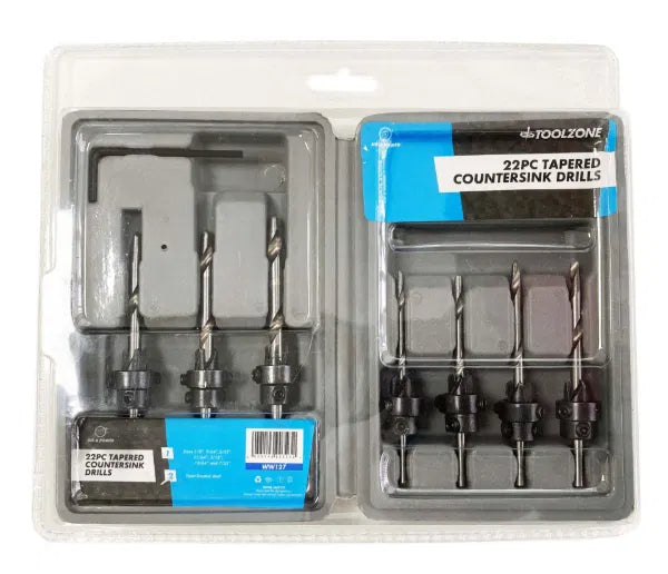 22PC Tapered Countersink Drills