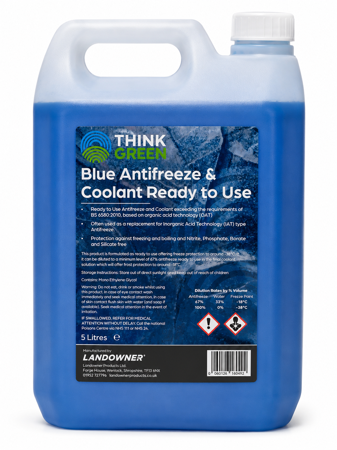 Blue Antifreeze Coolant Ready To Use 5L Premixed Engine Coolant -40°C BS6580