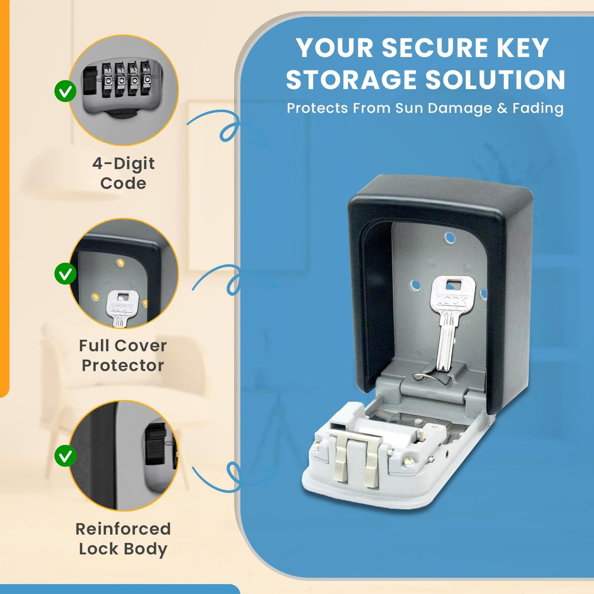 Deskit 4-Digit Combination Key Safe – Wall Mounted Outdoor Key Lock Box