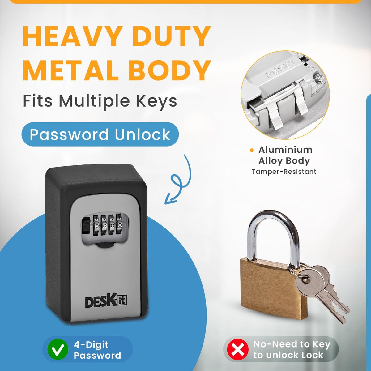 Deskit 4-Digit Combination Key Safe – Wall Mounted Outdoor Key Lock Box