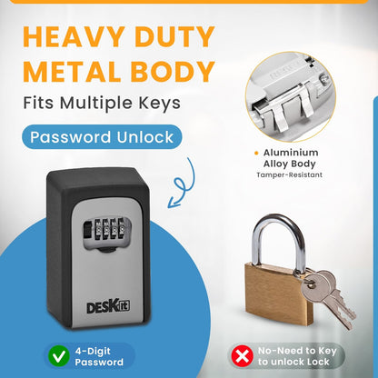 Deskit 4-Digit Combination Key Safe – Wall Mounted Outdoor Key Lock Box