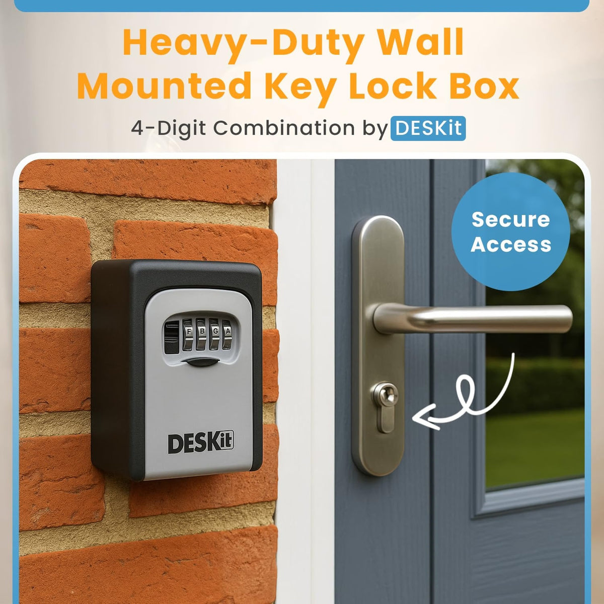 Deskit 4-Digit Combination Key Safe – Wall Mounted Outdoor Key Lock Box