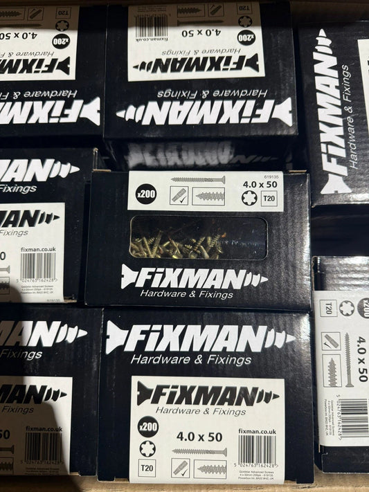 Fixman 4.0 x 50mm Goldstar Advanced Screws 200pk with T20 Torx CS Head