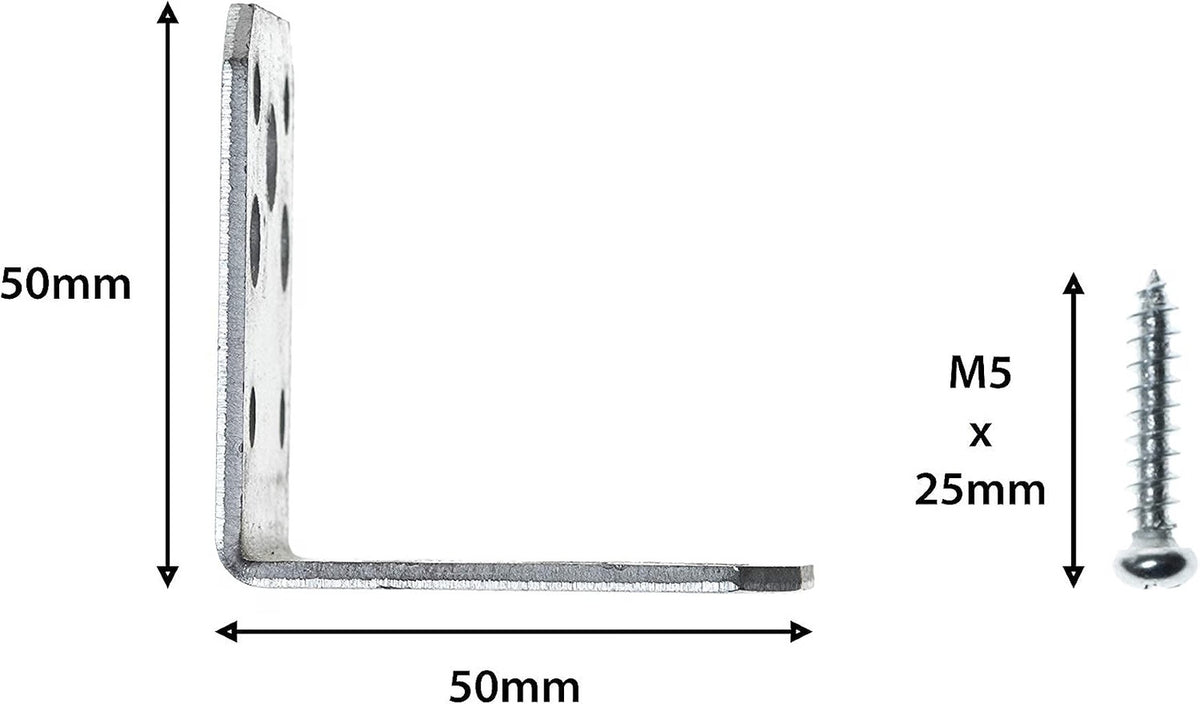 Brackit 10pc Galvanised Steel Angle Brackets 50 x 50 x 40mm + 40 Screws