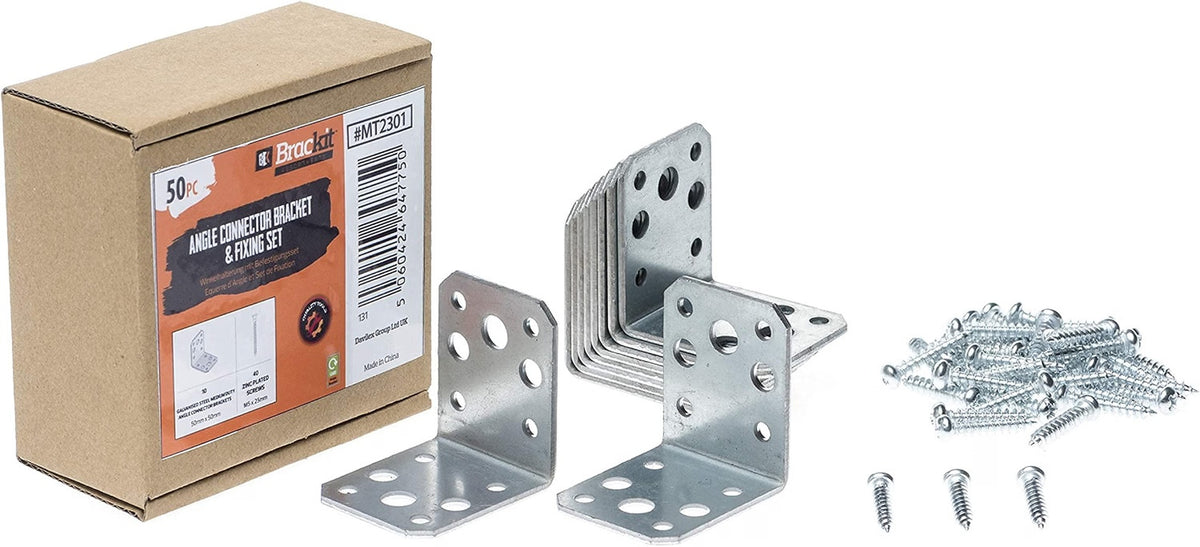 Brackit 10pc Galvanised Steel Angle Brackets 50 x 50 x 40mm + 40 Screws