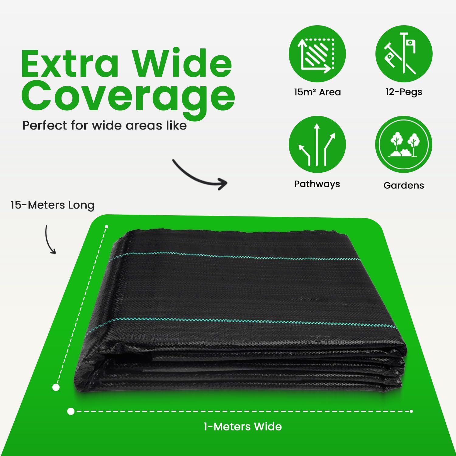 1m x 15m 100gsm Weed Membrane Sheets Twin Pack With 2 Pegs Included